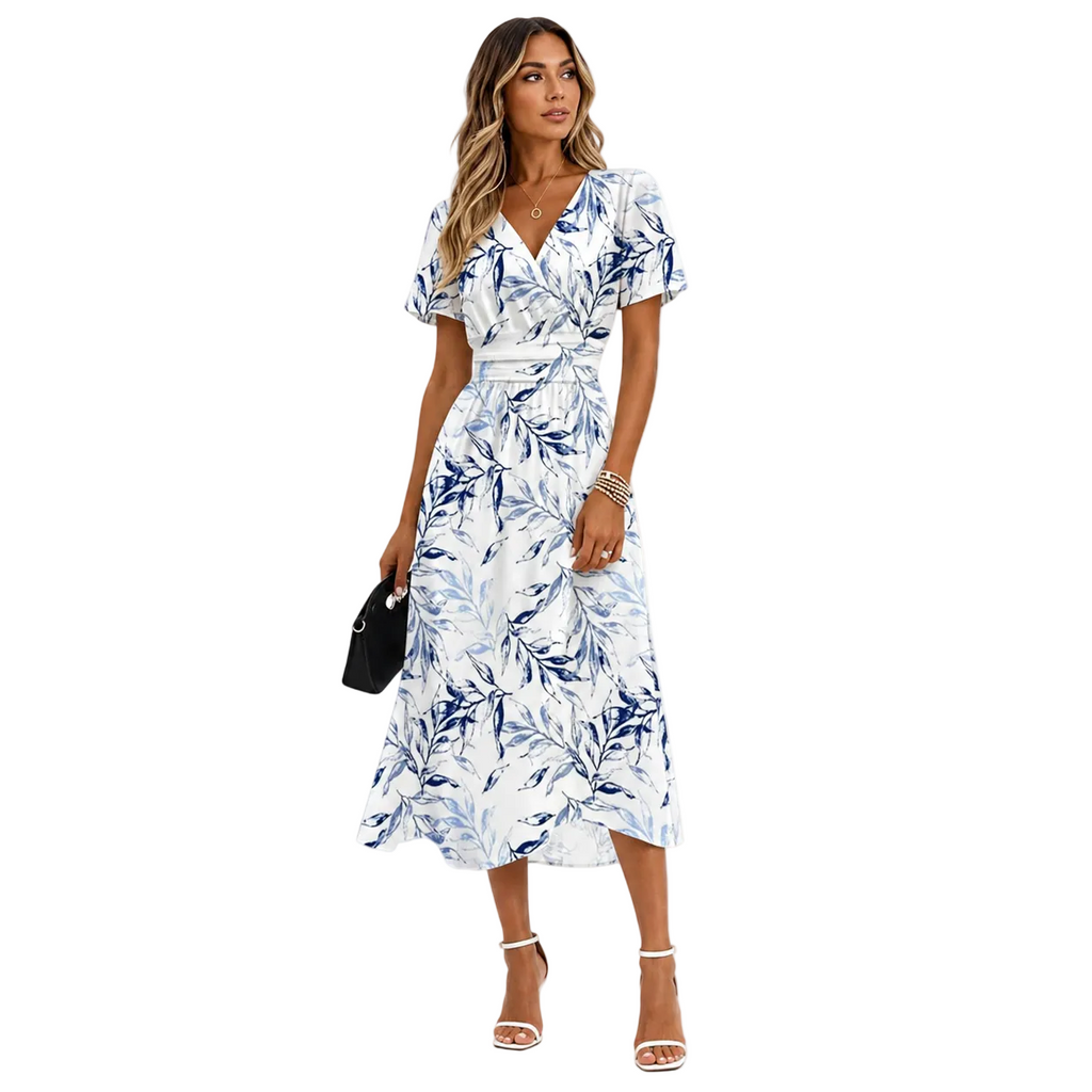 Patterned midi dress for summer and everyday wear – Dress with V-neck for women