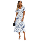 Patterned midi dress for summer and everyday wear – Dress with V-neck for women