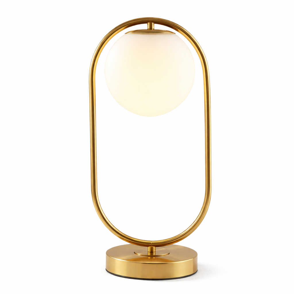 Bordlampe med glaskugle til indendørs brug