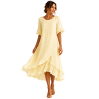 Loose layered dress for summer and vacation – Midi dress with short sleeves for women