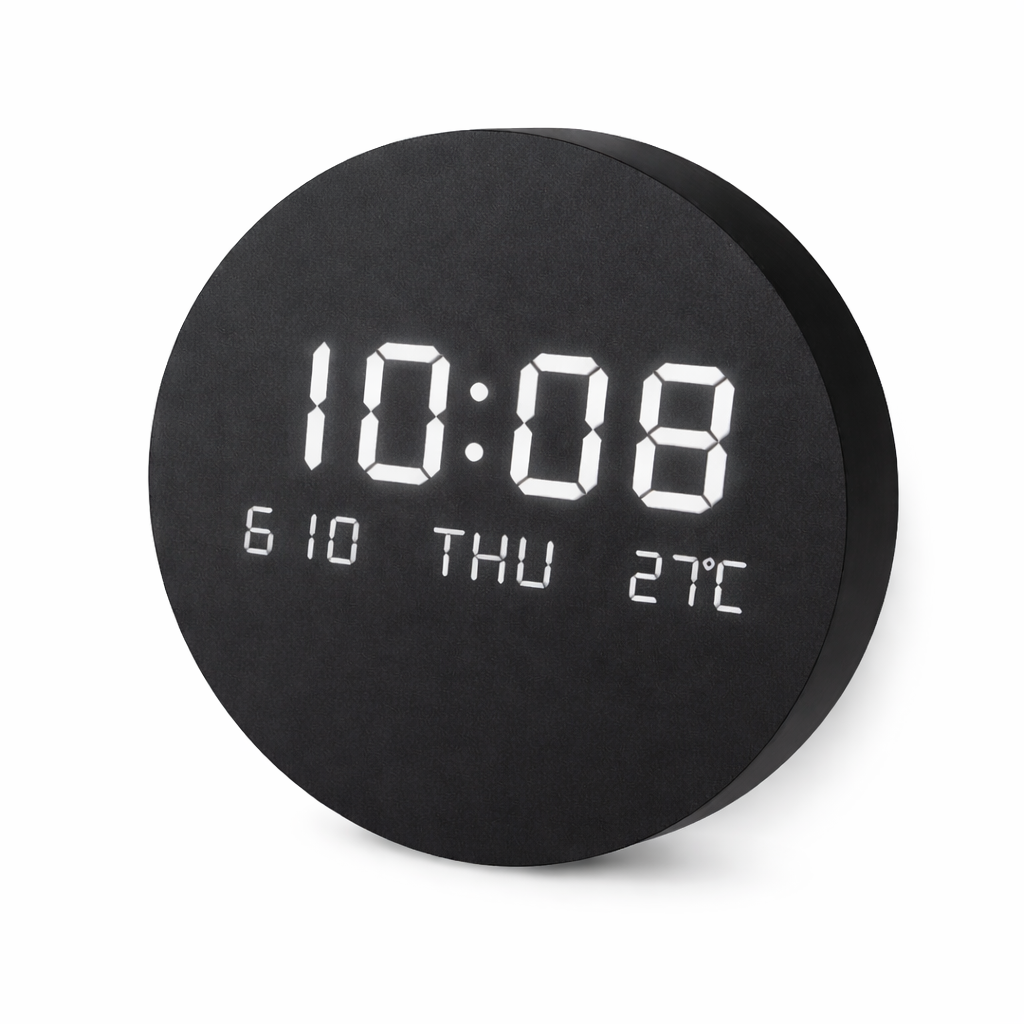 Digital wall clock with LED display for indoor use