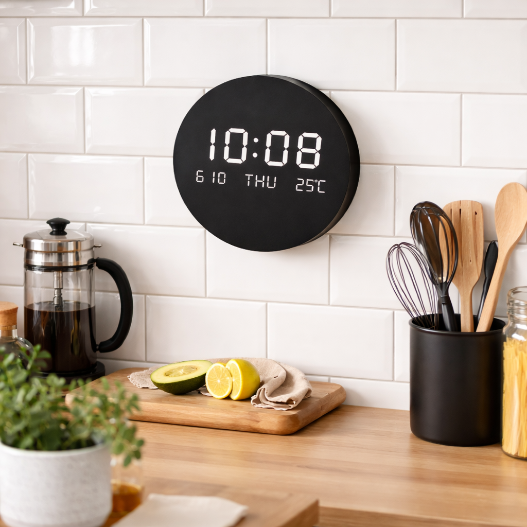 Digitalt vægur med LED-display til indendørs brug