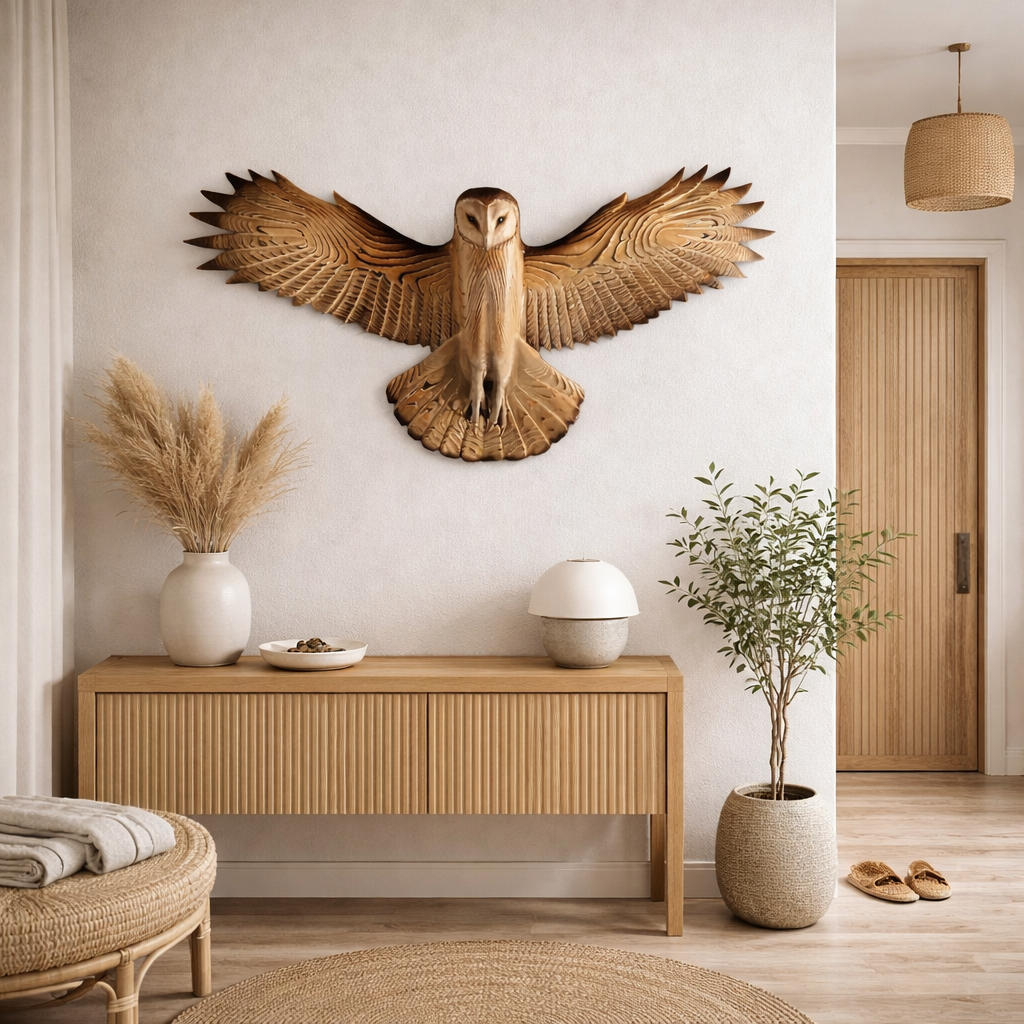 Vægdekoration i træ med ugle