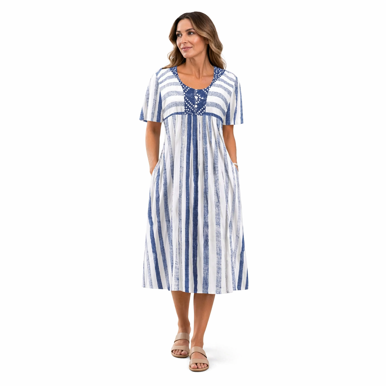 Light striped dress for everyday use – Short-sleeved dress for women