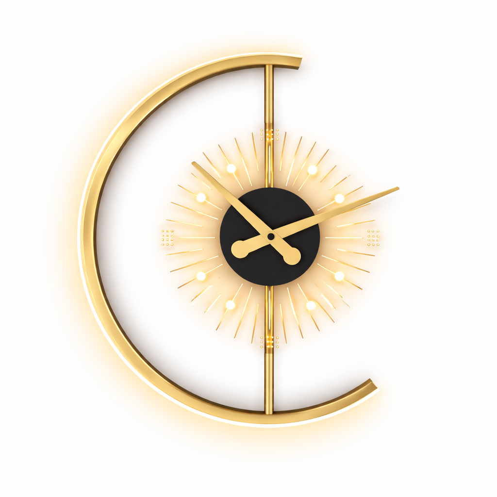 Guldfarvet vægur med lys til indendørs brug