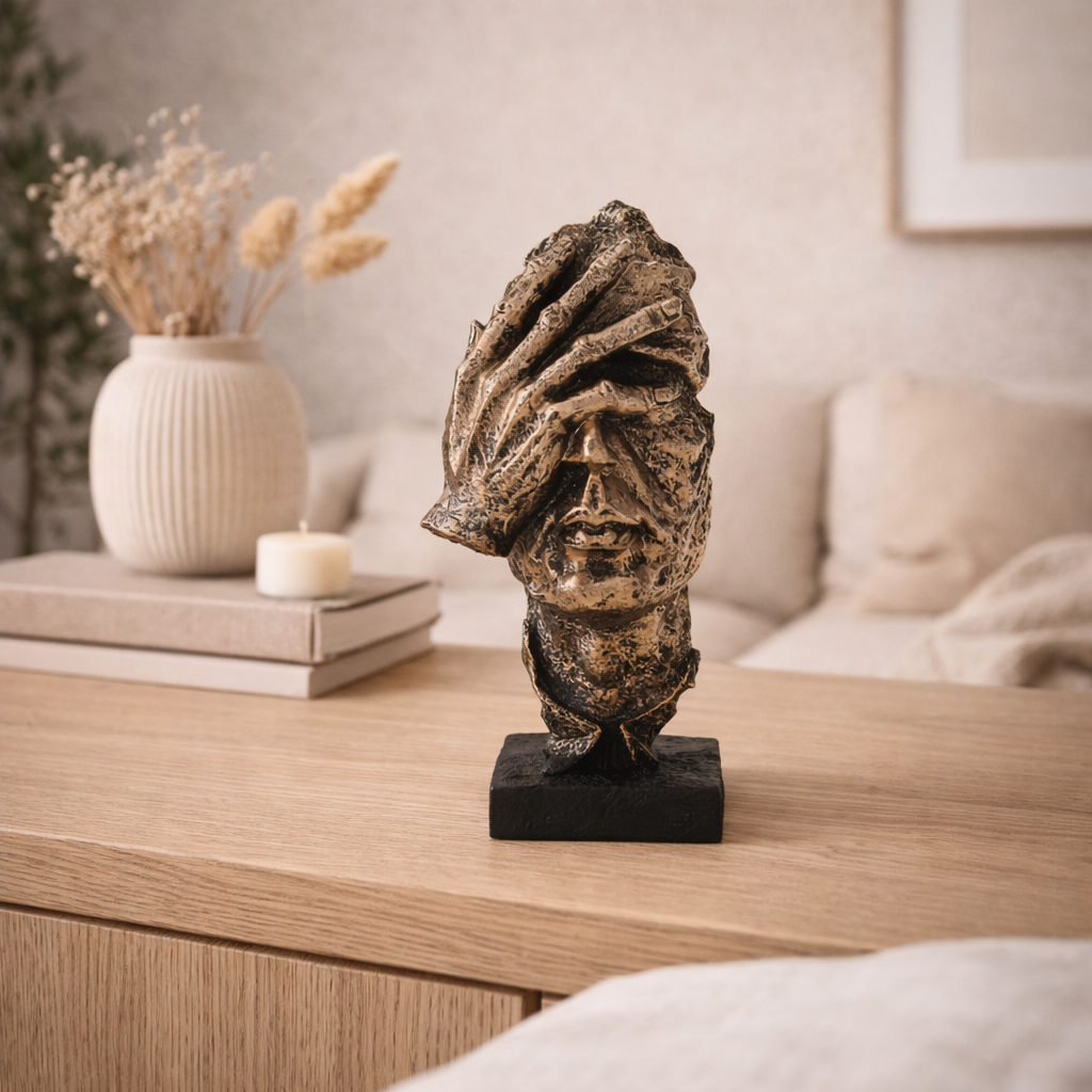 Guldfarvet skulptur til indendørs brug