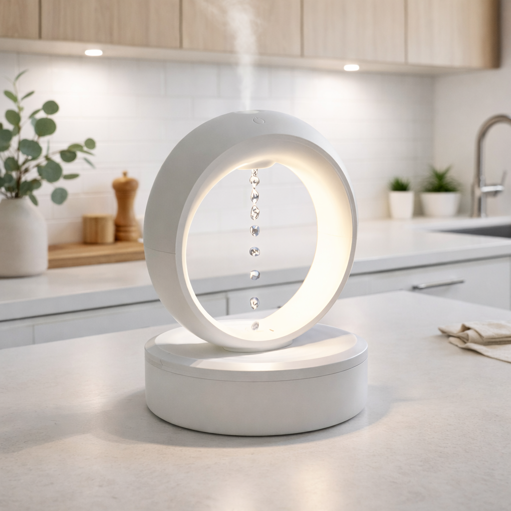 Luftfugter med svævende vanddråber til indendørs brug