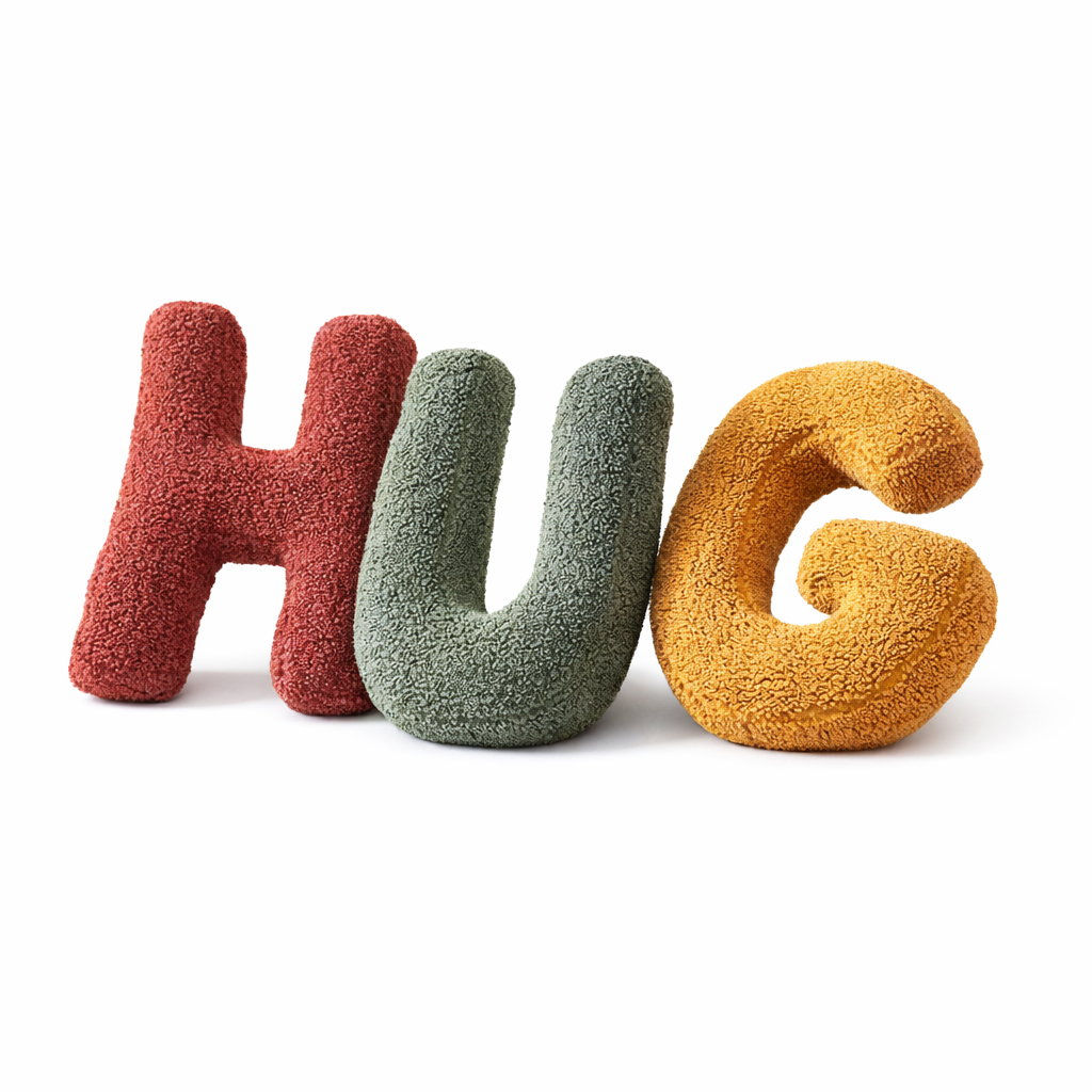 Pyntepude i fløjl formet som bogstav A–Z