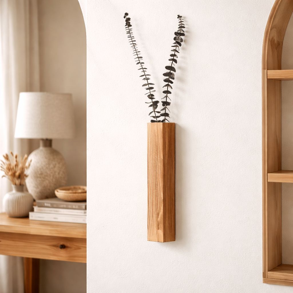 Rektangulær vægvase i træ 30 cm