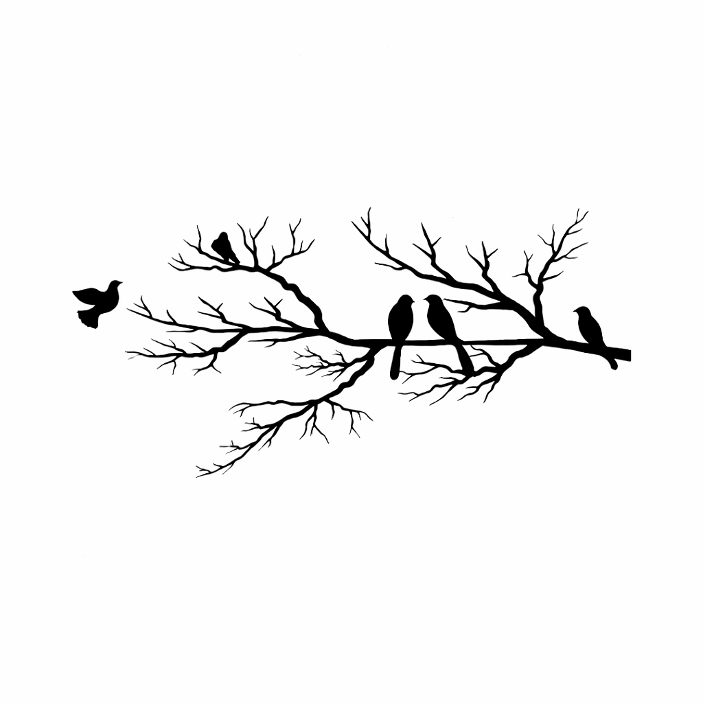 Metallisk vægdekoration med fugle på gren til indendørs brug