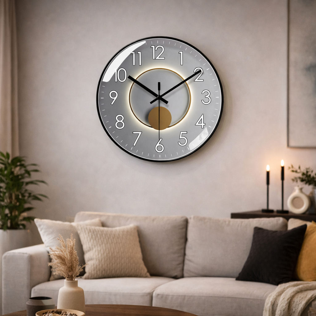 Rundt vægur med LED-lys til indendørs brug