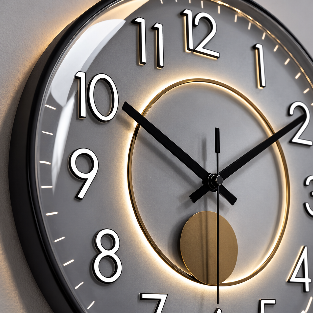 Rundt vægur med LED-lys til indendørs brug