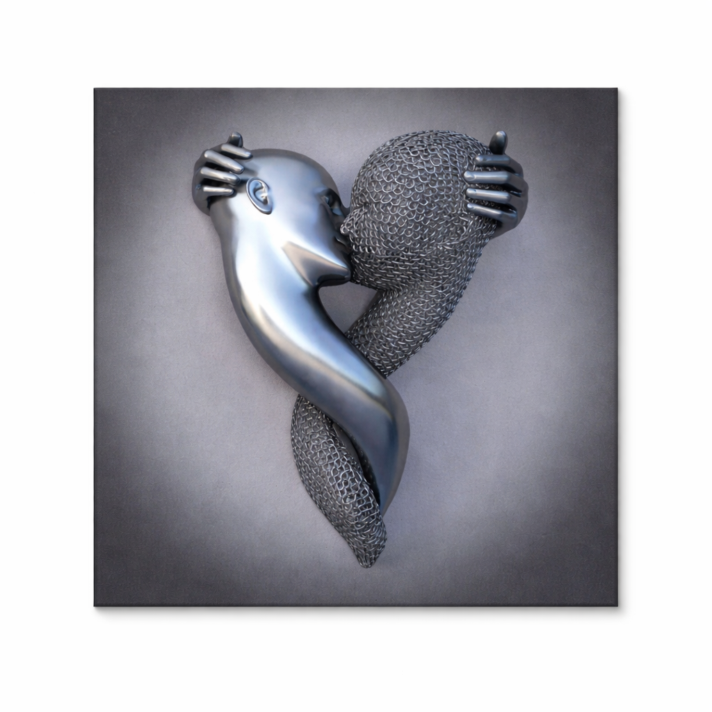 Vægdekoration med metalfigur og lærred til indendørs brug