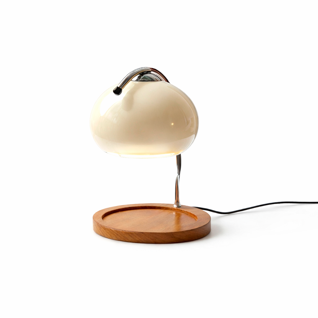 Aurora Glass – LED-bordlampe i vintage-stil med træbase og Bauhaus-design