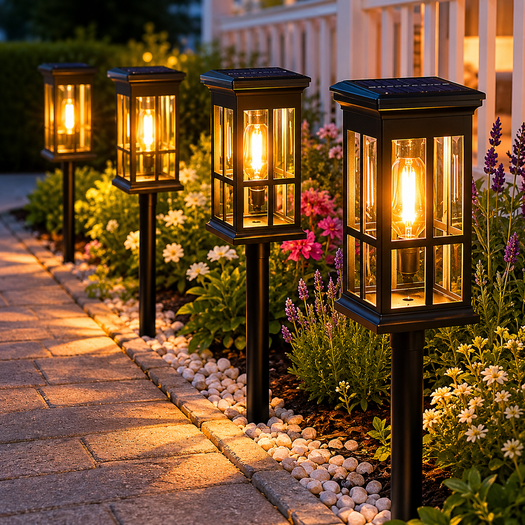 Decorative Pathway Lighting for Garden Walkways – Solar Lantern Path Lights with Filament Design (Set of 2)