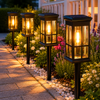 Decorative Pathway Lighting for Garden Walkways – Solar Lantern Path Lights with Filament Design (Set of 2)