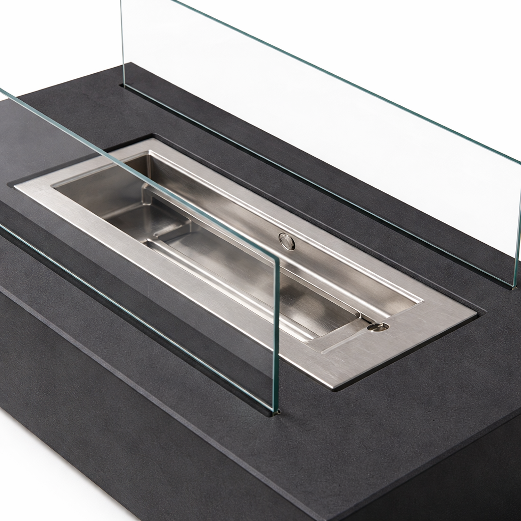 Bioethanol tabletop fireplace for indoor and outdoor use