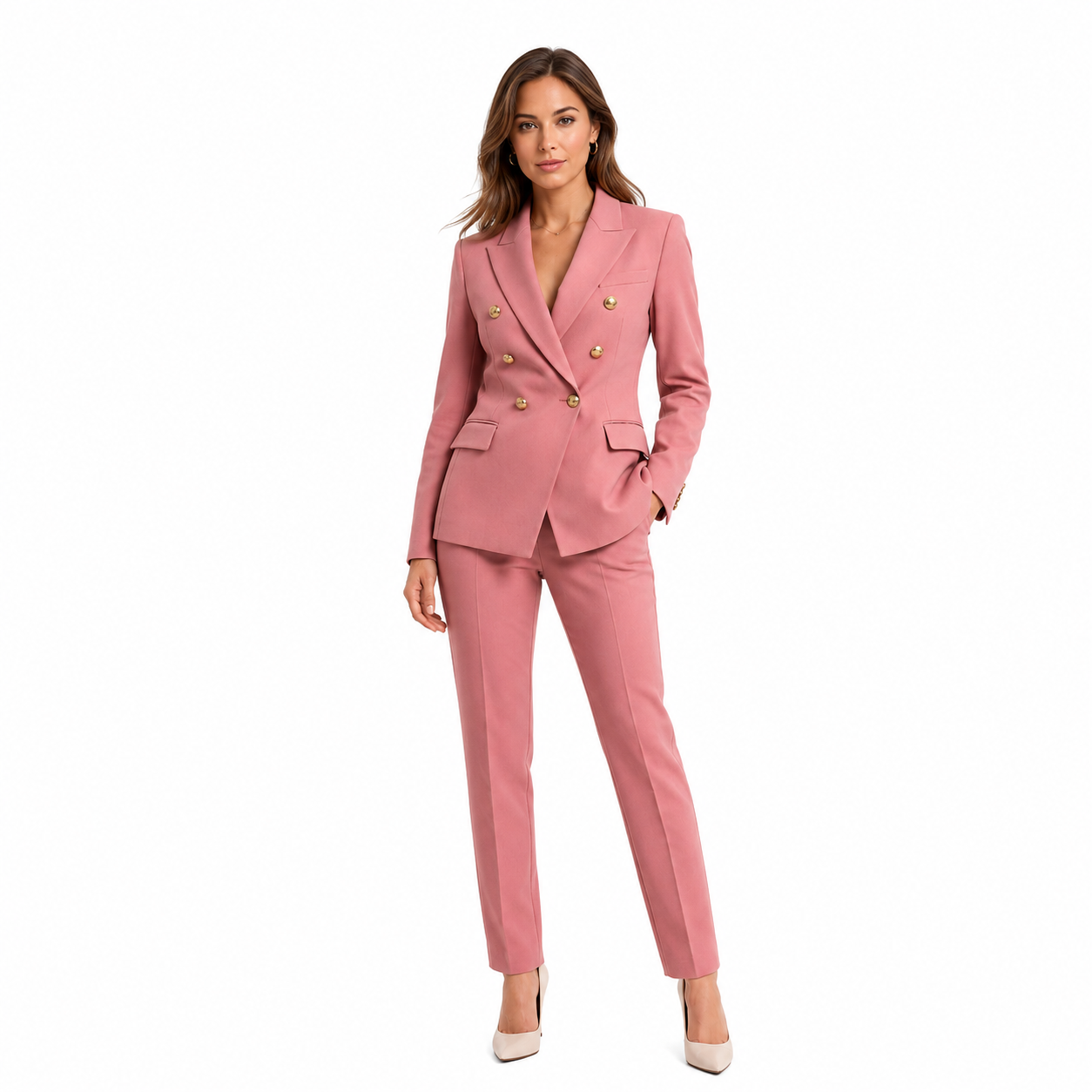 Elegant blazer for work and parties – Double-breasted blazer with gold-colored buttons for women
