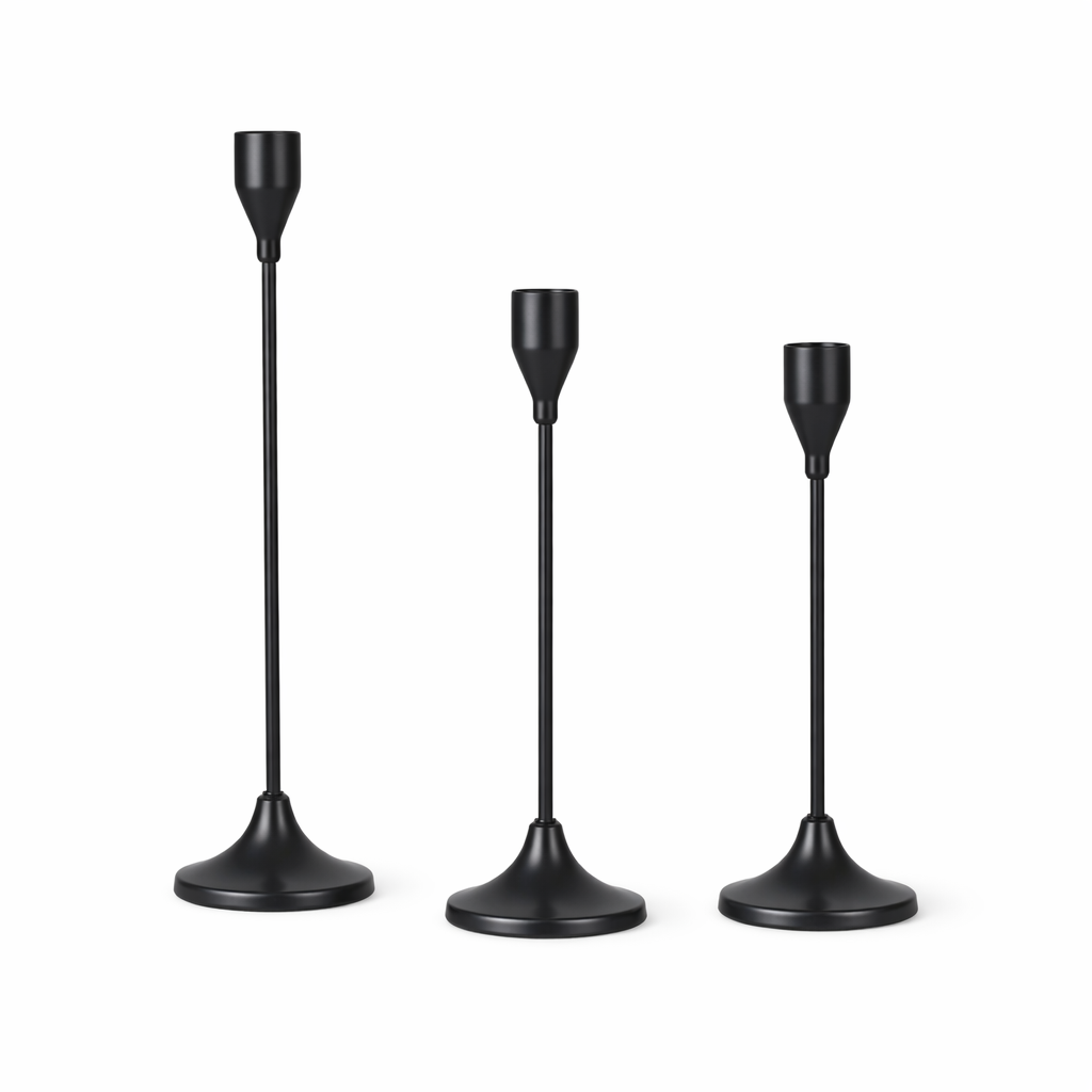 Black candlesticks in stainless steel set of 3