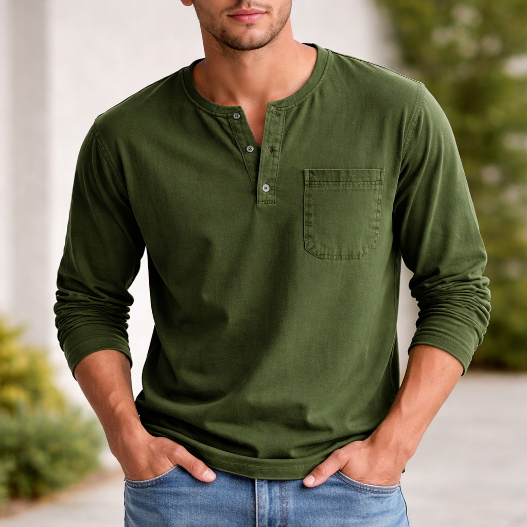 Long-sleeve henley t-shirt for everyday use – Cotton t-shirt for men