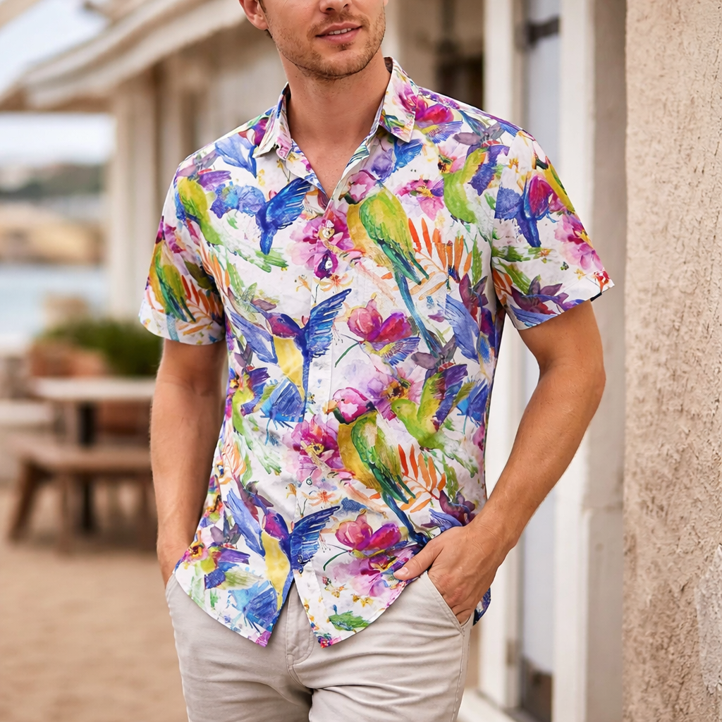 Tropical shirt for summer and vacation – Short-sleeve shirt for men