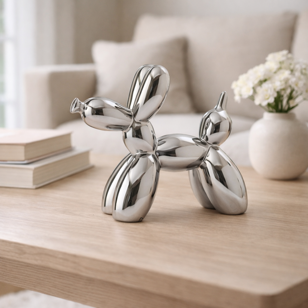 Decorative figure shaped like a balloon dog in ceramic