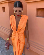 Sleeveless midi dress for warm days – V-neck dress for women