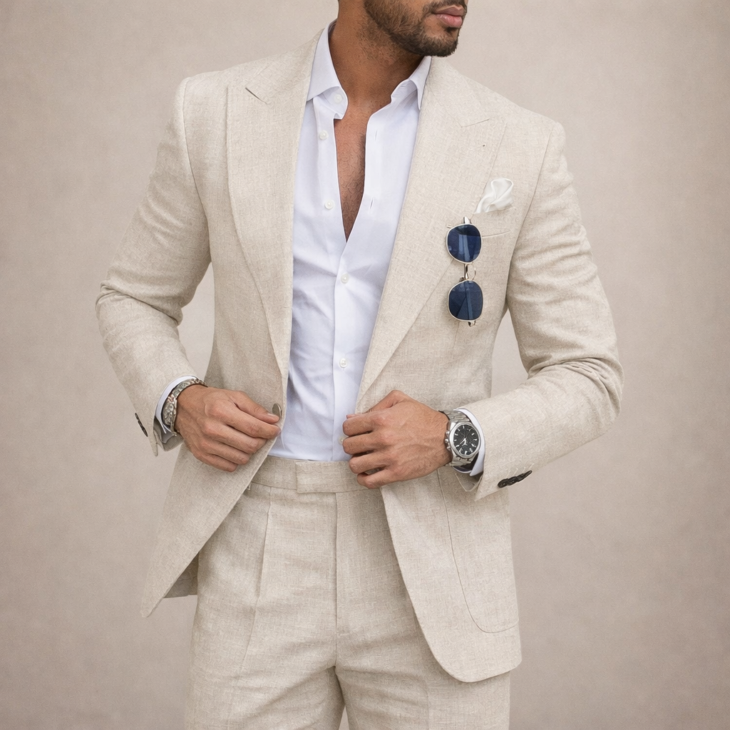Light and breathable outfit for weddings and the beach – 2-piece linen suit for men