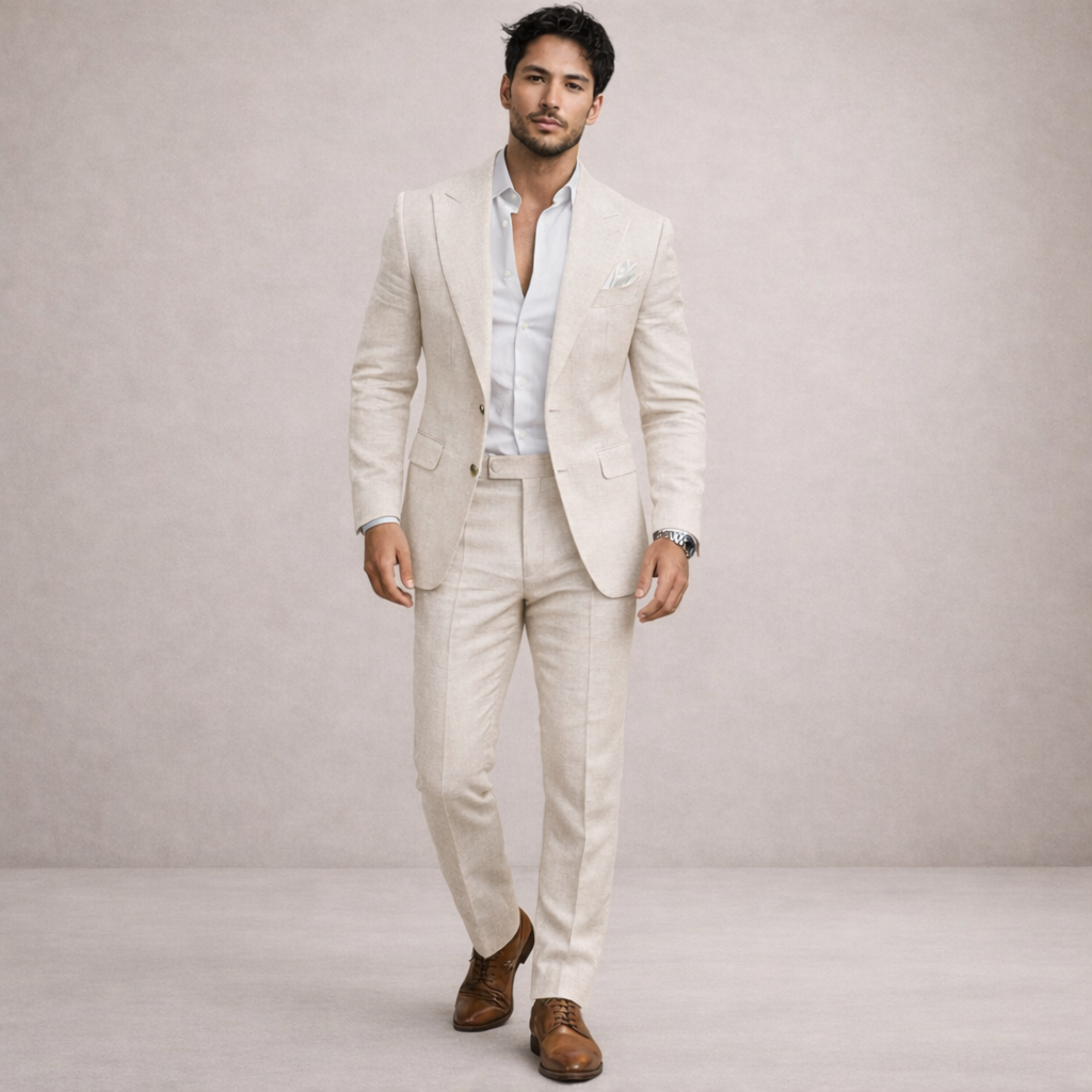 Light and breathable outfit for weddings and the beach – 2-piece linen suit for men
