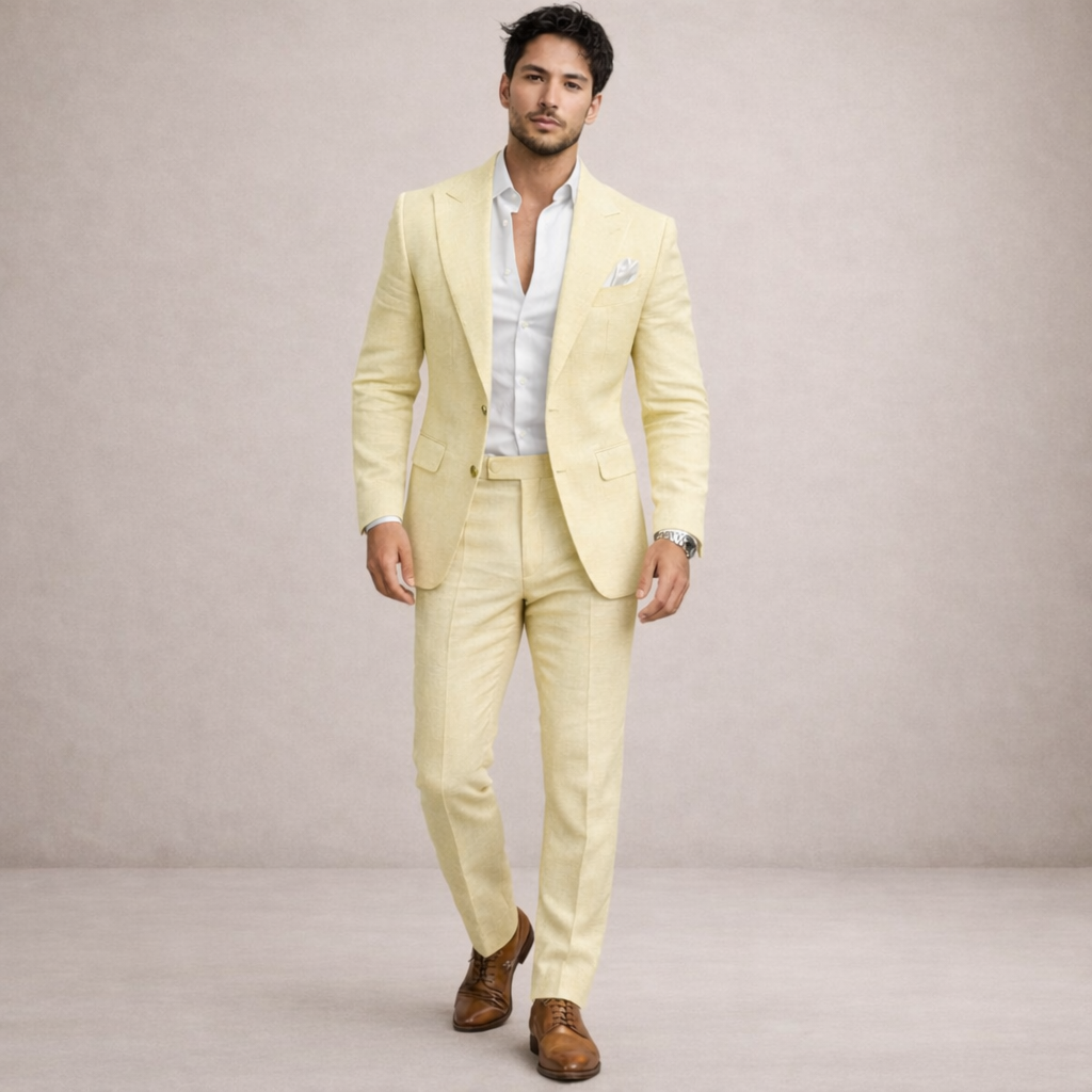 Light and breathable outfit for weddings and the beach – 2-piece linen suit for men