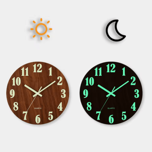 Easily readable time in dark rooms – Wall clock with glowing numbers