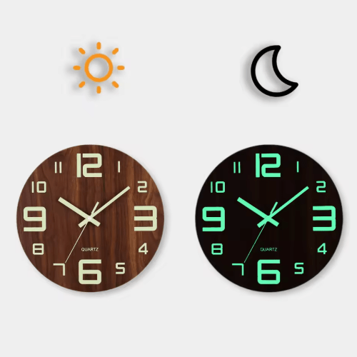 Easily readable time in dark rooms – Wall clock with glowing numbers