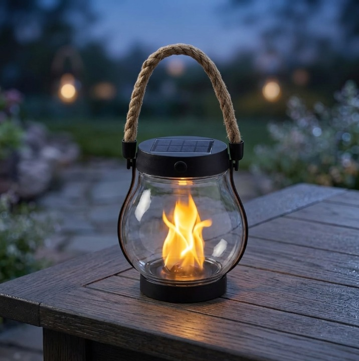 Ambient Garden Lighting for Outdoor Spaces – Solar Flame Lantern with Flickering Light Effect