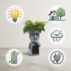 Decorative Planter with Solar Lighting for Garden Spaces – Abstract Face Planter with LED Light