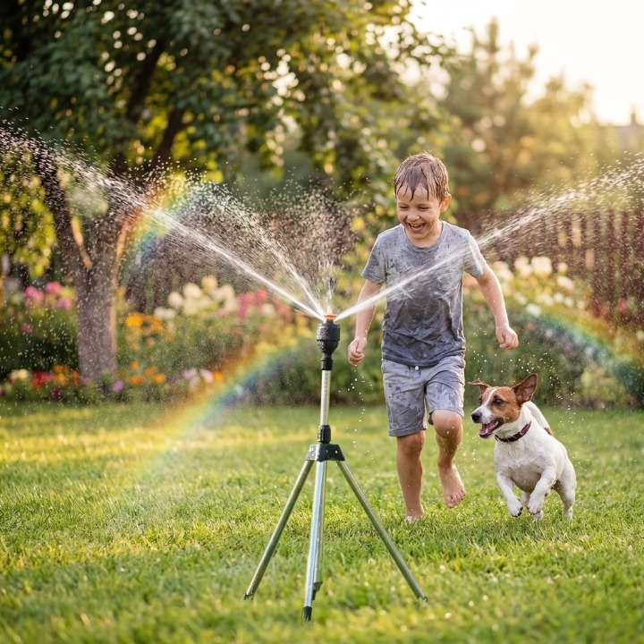 Even Lawn Watering for Large Garden Areas – 360° Lawn Sprinkler with Tripod