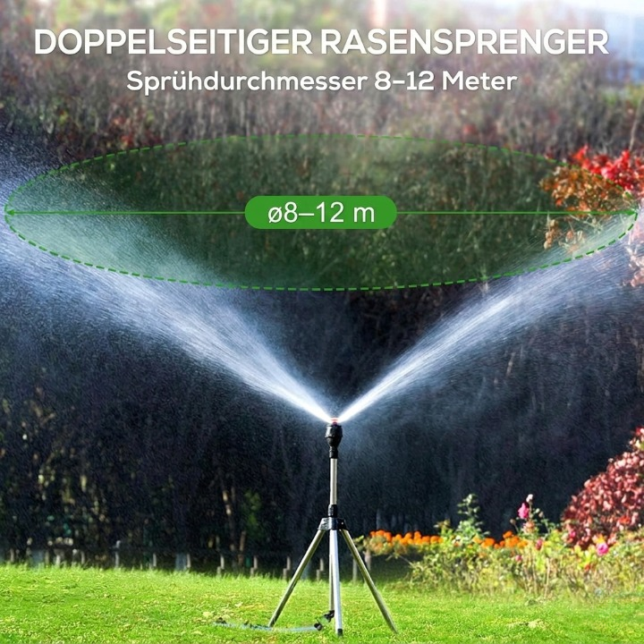Even Lawn Watering for Large Garden Areas – 360° Lawn Sprinkler with Tripod