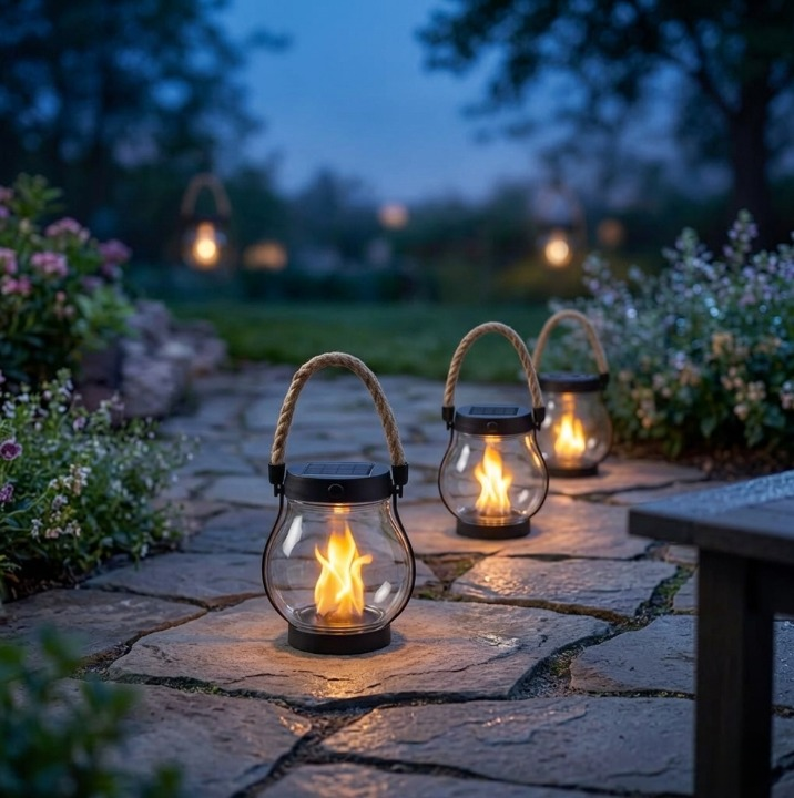 Ambient Garden Lighting for Outdoor Spaces – Solar Flame Lantern with Flickering Light Effect
