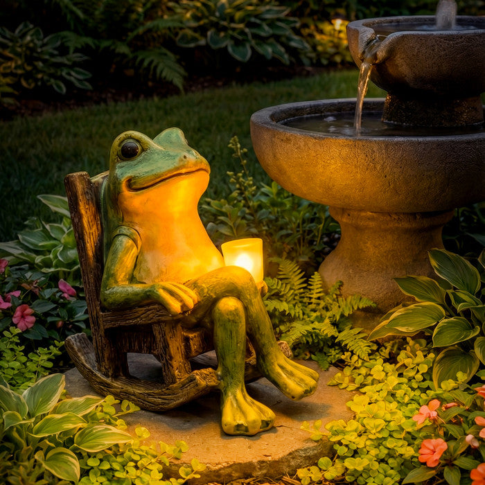Decorative Solar Garden Lighting for Outdoor Spaces – Solar Frog Garden Light with Rocking Chair