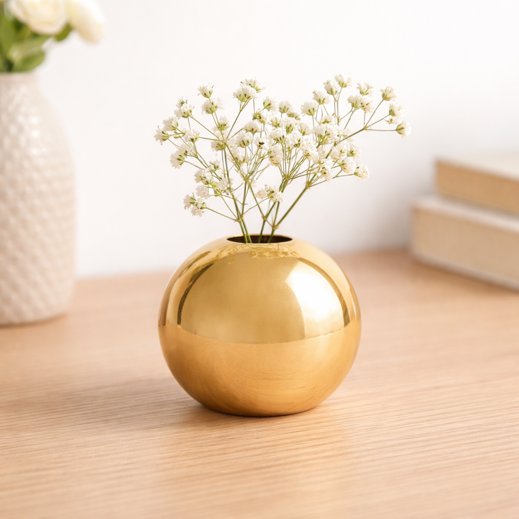 Decorative home decor for living room and entrance – Sphere-shaped ceramic vase with gold finish