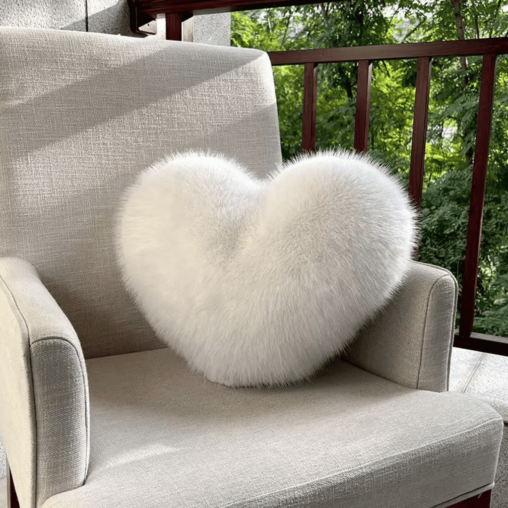 Heart-shaped decorative pillow in faux fur