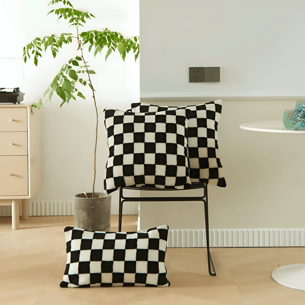 Cushion cover with checkered design for indoor use