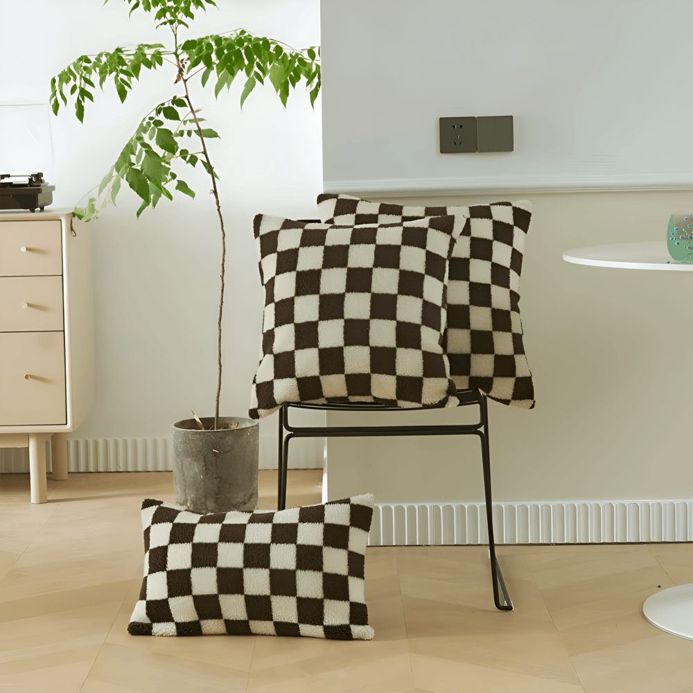 Cushion cover with checkered design for indoor use