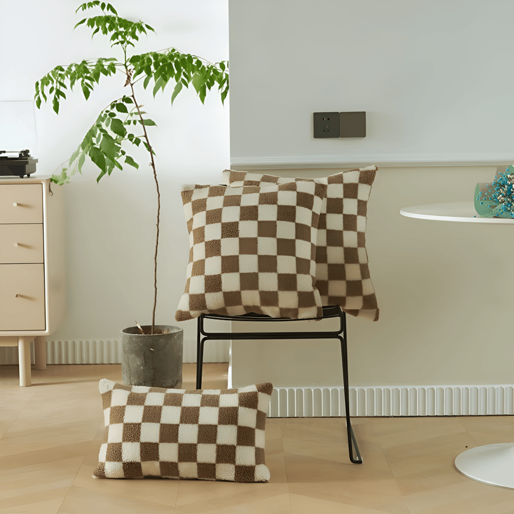 Cushion cover with checkered design for indoor use
