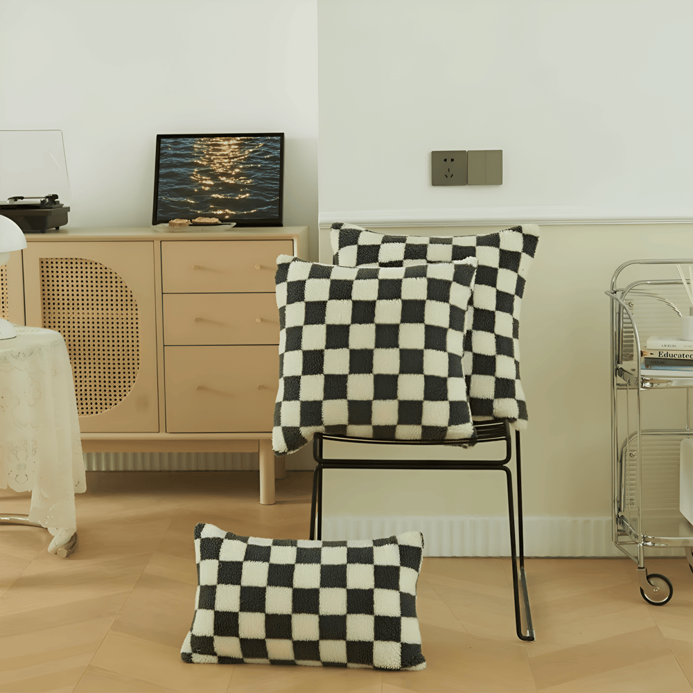 Cushion cover with checkered design for indoor use