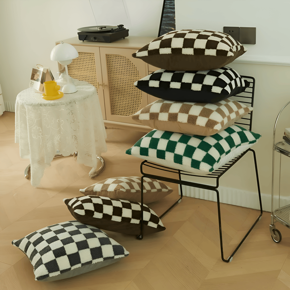 Cushion cover with checkered design for indoor use