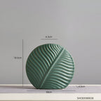 Decorative home decor for living room and hallway – Flat round ceramic vase with relief
