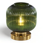 Table lamp with ribbed glass for indoor use