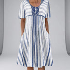 Light striped dress for everyday use – Short-sleeved dress for women