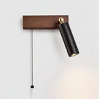 Wall lamp in natural stone with wooden base and pull cord for indoor use
