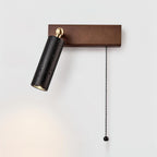 Wall lamp in natural stone with wooden base and pull cord for indoor use